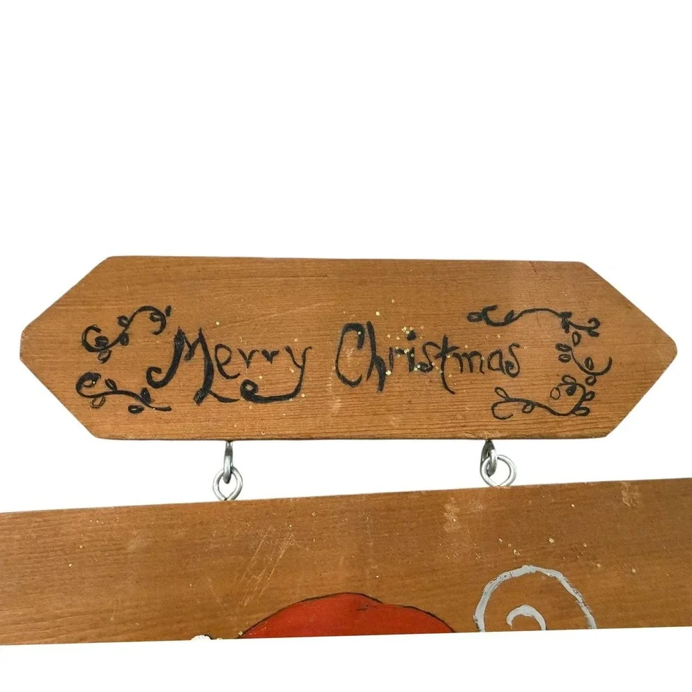 Hand Painted Christmas Mouse Wood Wall Hanging‎ Folk Art Merry Christmas Sign